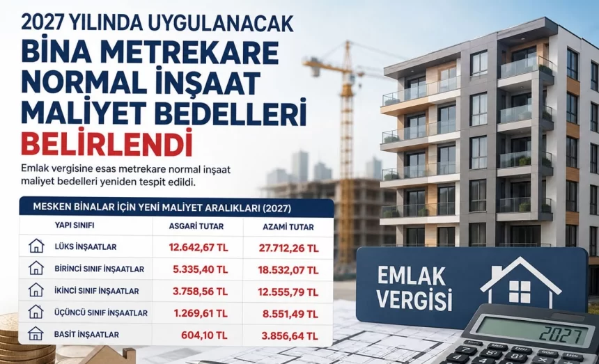 2027 yılında uygulanacak bina metrekare normal inşaat maliyet bedelleri belirlendi