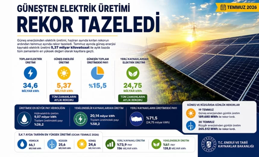Güneşten Elektrik Üretimi Temmuzda Yeni Rekor Kırdı